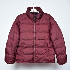 Tommy Hilfiger Down Jacket Puffer Gorpcore Heavy Burgundy Size Large